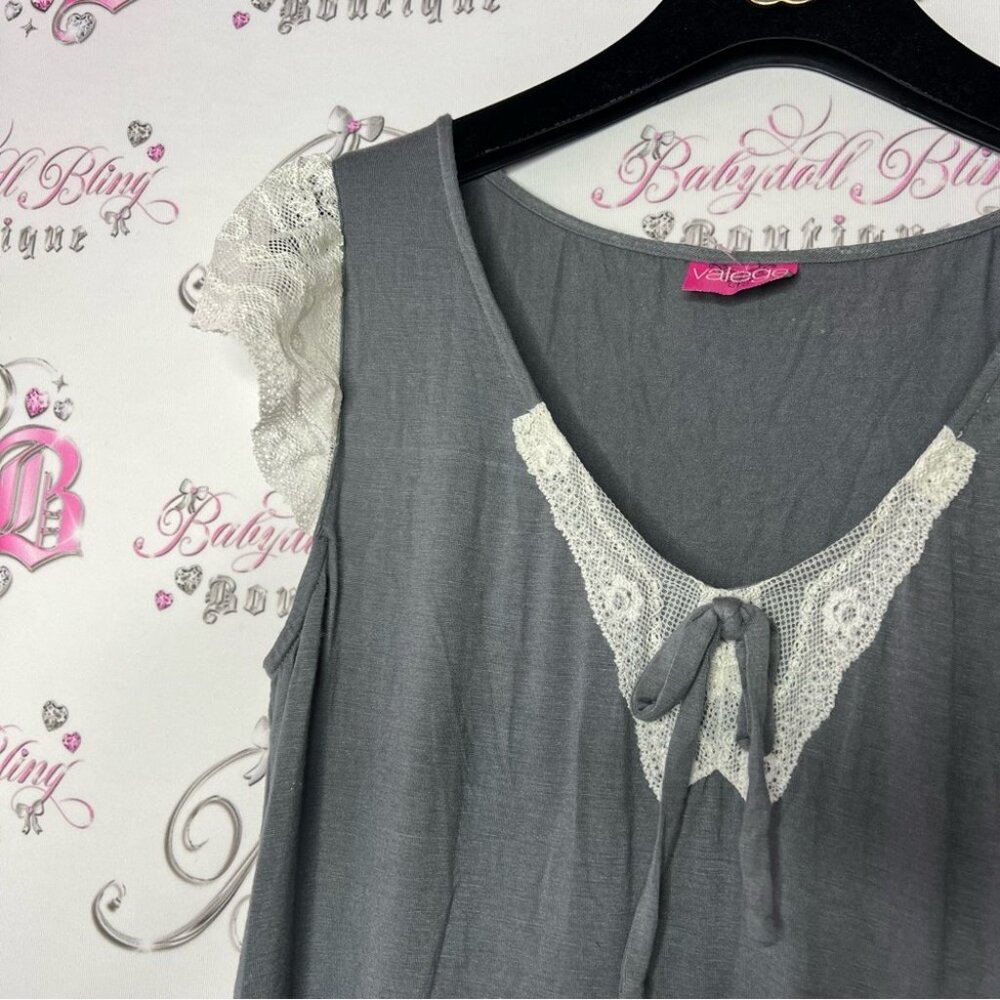 Valege dress grey white ruffle detail bow tie up lace ruffle frills cute y2k - Picture 5 of 9